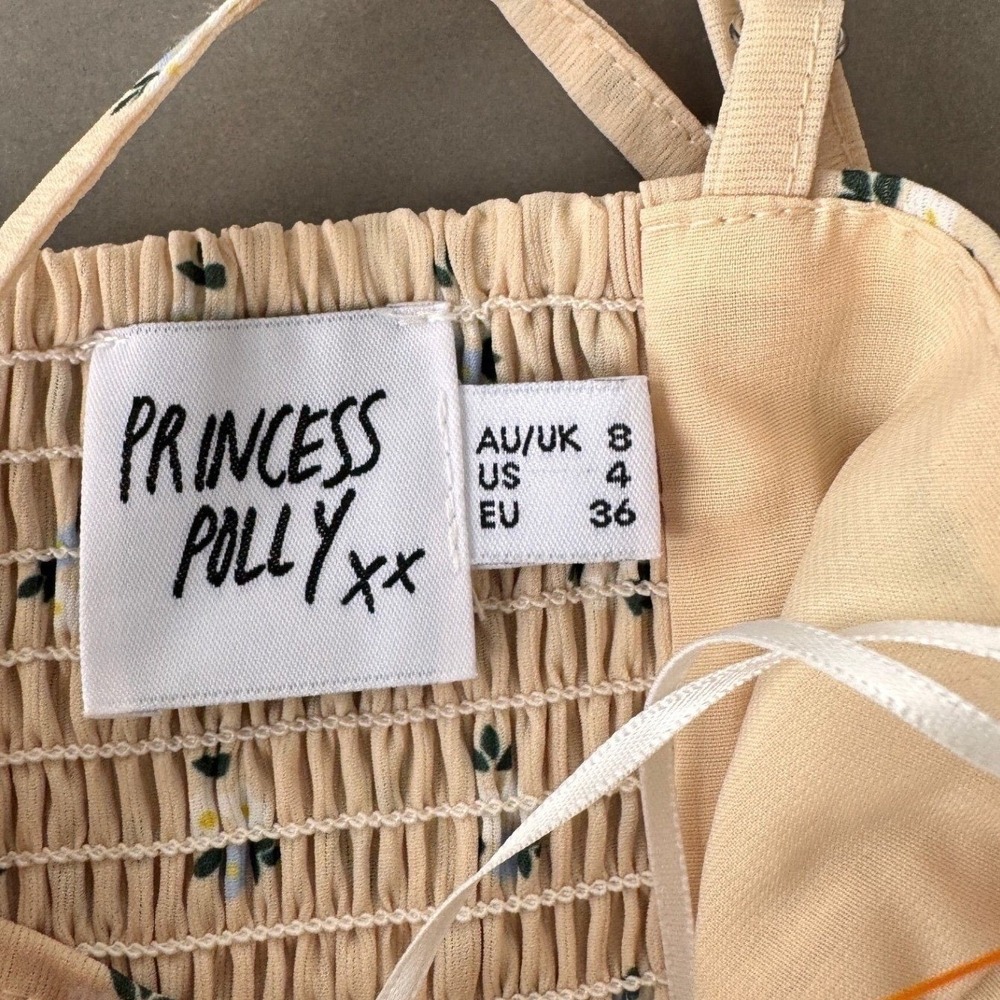 Princess Polly Ditsy Floral Babydoll Mini Dress 4 Butter Yellow Flowy Coquette - Picture 8 of 11